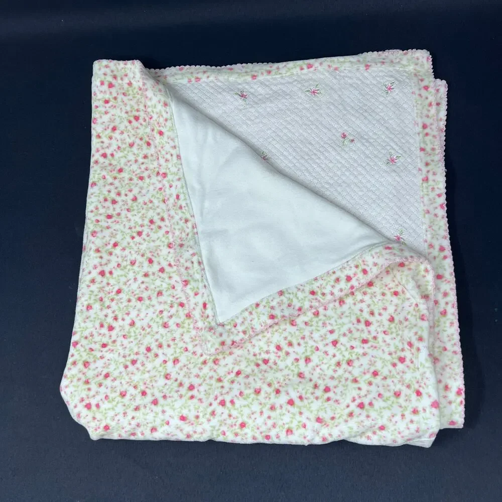 Little‎ Me Floral Blanket Reversible Velour Bow White Pink Receiving Lovey Throw